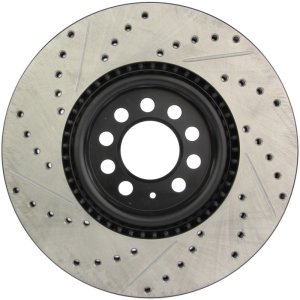 Volkswagen Golf Brake Rotor (1) - Front Left - Stoptech - Slotted & Drilled Sport - Black - `02-`06
