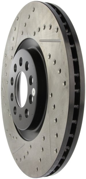 Volkswagen Golf Brake Rotor (1) - Front Right - Stoptech - Slotted & Drilled Sport E-Coated - Black - `02-`06