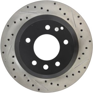 Volkswagen Touareg Brake Rotors (1) - Rear Left - Stoptech - Slotted & Drilled - Black - `04-`18