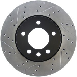 Volkswagen Touareg Brake Rotors (1) - Front Right - Stoptech - Slotted/Drilled - Black E-Coated - `04-`18