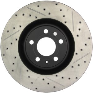 Audi S4 Brake Rotor (1) - Front Left - Stoptech - Drilled & Slotted with Black E-Coating - Black - `04-`09