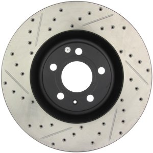 Audi S4 Brake Rotor (1) - Front Right - Stoptech - Drilled/Slotted Sport - Black - `04-`09
