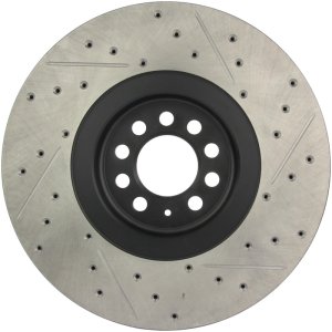 Audi TT Quattro Brake Rotor (1) - Front Right - Stoptech - Slotted & Drilled Sport - Black - `04-`06