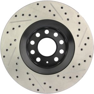 Audi A6 Quattro Brake Rotor (1) - Front Right - Stoptech - Drilled & Slotted - Black - `99-`04