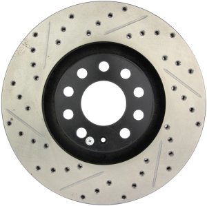 Audi A6 Quattro Brake Rotor (1) - Front Right - Stoptech - Drilled & Slotted - Black - `99-`04