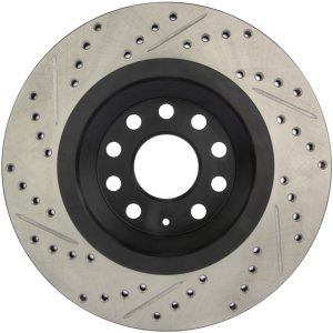 Volkswagen Passat Brake Rotor (1) - Left Rear - Stoptech - Slotted & Drilled - Black - `06-`09