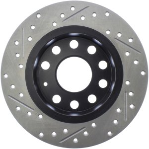 Volkswagen Jetta Brake Rotor (1) - Rear Left - Stoptech - Slotted & Drilled - Black - `11-`18