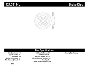 Volkswagen Arteon Brake Rotors (1) - Front Left - Stoptech - Drilled & Slotted Sport - Black - `19-`21