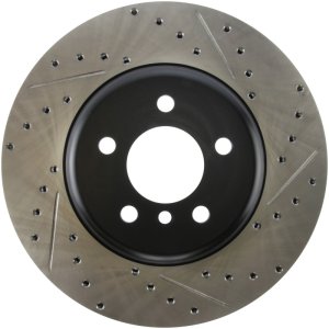 BMW 535d Brake Rotor (1) - Front Left - Stoptech - Drilled & Slotted - Black - `14-`17