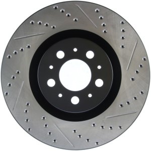 Volvo S60 Brake Rotor (1) - Front Left - Stoptech - Slotted & Drilled - Black - `04-`07