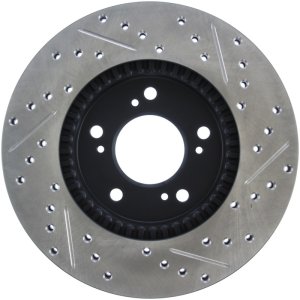 Honda Prelude Brake Rotor (1) - Front Right - Stoptech - Slotted & Drilled - Black - `97-`01