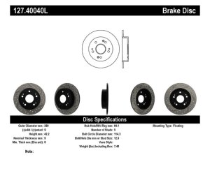 Acura ILX Brake Rotor (1) - Rear Left - Stoptech - Slotted & Drilled - Black - `13-`15