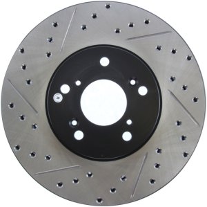 Acura TSX Brake Rotor (1) - Front Right - Stoptech - Drilled & Slotted - Black - `04-`14