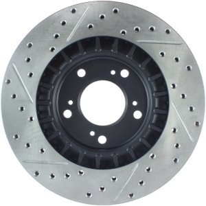 Honda S2000 Brake Rotor (1) - Front Left - Stoptech - Drilled/Slotted - Black - `00-`09