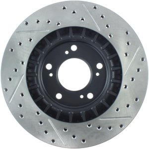 Honda S2000 Brake Rotor (1) - Front Right - Stoptech - Slotted & Drilled - Black - `00-`09