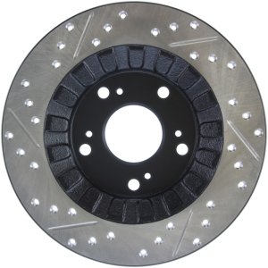 Honda S2000 Brake Rotor (1) - Rear Left - Stoptech - Drilled & Slotted - Black E-Coated - `00-`09