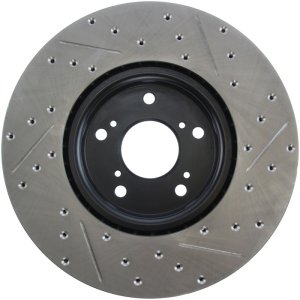 Acura TL Brake Rotor (1) - Front Right - Stoptech - Slotted & Drilled - Black - `04-`08
