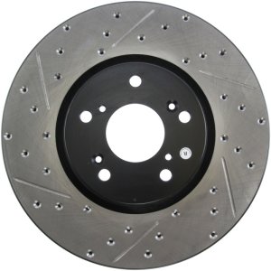 Acura TL Brake Rotor (1) - Front Right - Stoptech - Slotted & Drilled - Black - `04-`08