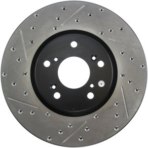 Acura TL Brake Rotor (1) - Front Right - Stoptech - Slotted & Drilled - Black - `04-`08
