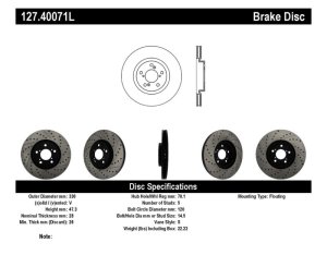 Acura RLX Brake Rotor (1) - Front Left - Stoptech - Slotted & Drilled - Black - `14-`17