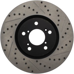 Acura RLX Brake Rotor (1) - Front Left - Stoptech - Slotted & Drilled - Black - `14-`17