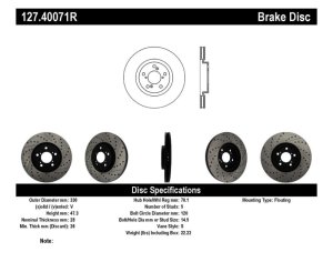 Honda Pilot Brake Rotor (1) - Front Right - Stoptech - Slotted & Drilled - Black - `09-`15