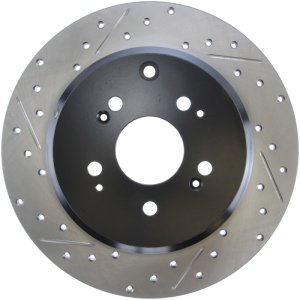 Acura MDX Brake Rotors (2) - Rear Right - Stoptech - Slotted & Drilled - Black - `07-`13