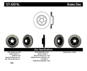 Infiniti G35 Brake Rotor (1) - Front Left - Stoptech - Slotted & Drilled - Black - `02-`05