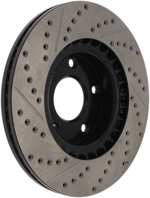 Infiniti G35 Brake Rotor (1) - Front Left - Stoptech - Slotted & Drilled - Black - `02-`05