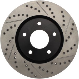 Infiniti G35 Brake Rotor (1) - Front Left - Stoptech - Slotted & Drilled - Black - `02-`05