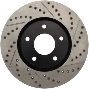 Infiniti G35 Brake Rotor (1) - Front Left - Stoptech - Slotted & Drilled - Black - `02-`05