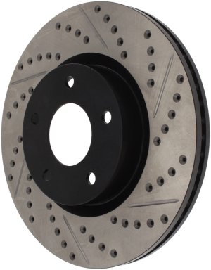 Infiniti G35 Brake Rotor (1) - Front Left - Stoptech - Slotted & Drilled - Black - `02-`05