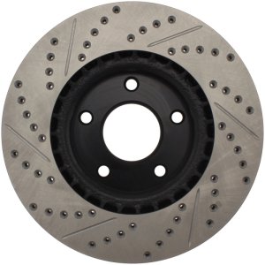 Infiniti G35 Brake Rotor (1) - Front Left - Stoptech - Slotted & Drilled - Black - `02-`05