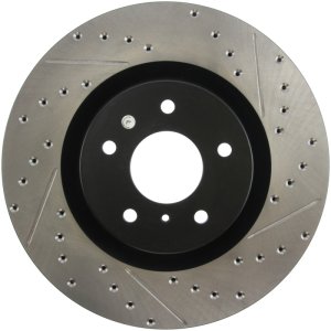 Infiniti G35 Brake Rotor (1) - Front - Stoptech - Drilled & Slotted - Black - `03-`04