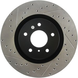 Infiniti G35 Brake Rotor (1) - Front Right - Stoptech - Slotted & Drilled - Black - `03-`04