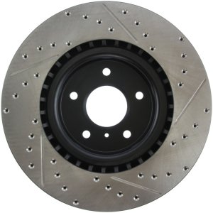 Infiniti G35 Brake Rotor (1) - Front Right - Stoptech - Slotted & Drilled - Black - `03-`04