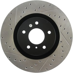 Infiniti G35 Brake Rotor (1) - Front Right - Stoptech - Slotted & Drilled - Black - `03-`04