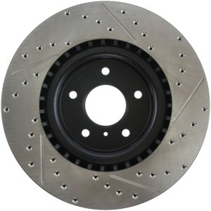 Infiniti G35 Brake Rotor (1) - Front Right - Stoptech - Slotted & Drilled - Black - `03-`04