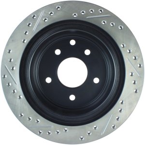 Infiniti G35 Brake Rotor (1) - Rear Left - Stoptech - Slotted & Drilled - Black - `03-`05