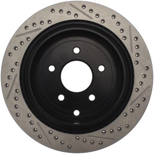 Infiniti M56 Brake Rotors (1) - Rear Left - Stoptech - Slotted & Drilled Sport - Black - `11-`13 Infiniti M56 Brake Rotors (1) - Rear Left - Stoptech - Slotted & Drilled Sport - Black - `11-`13