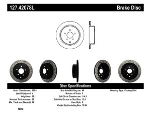 Infiniti Q70 Brake Rotors (1) - Rear Left - Stoptech - Slotted & Drilled Sport - Black - `14-`19