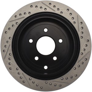 Infiniti Q70L Brake Rotors (1) - Rear Left - Stoptech - Slotted & Drilled Sport - Black - `15-`17