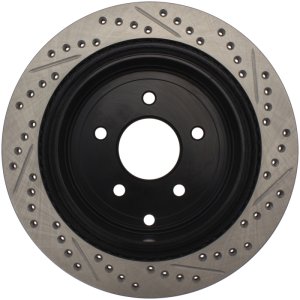 Infiniti Q70 Brake Rotor (1) - Rear Right - Stoptech - Drilled/Slotted - Black - `14-`19