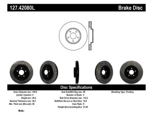 Nissan Murano Brake Rotor (1) - Front Left - Stoptech - Drilled & Slotted - Black - `04-`14