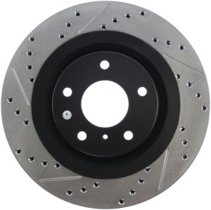 Infiniti G25 Brake Rotor (1) - Front Right - Stoptech - Slotted & Drilled - Black - `11-`12