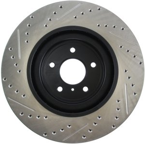 Infiniti M35 Brake Rotor (1) - Front Left - Stoptech - Slotted & Drilled - Black - `12-`13