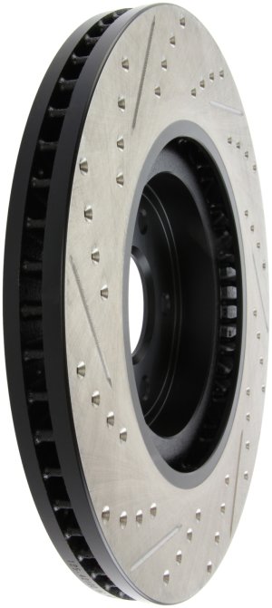 Infiniti Q50 Brake Rotor (1) - Front Left - Stoptech - Slotted & Drilled - Black - `14-`19