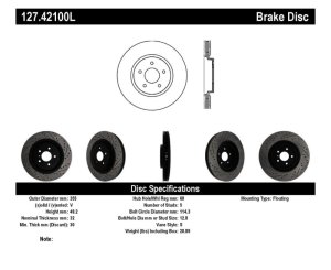 Infiniti Q70 Brake Rotor (1) - Front Left - Stoptech - Slotted & Drilled - Black - `14-`19