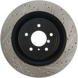 Infiniti QX70 Brake Rotor (1) - Front Left - Stoptech - Slotted & Drilled - Black - 2014
