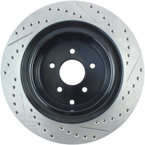 Infiniti Q70 Brake Rotor (1) - Rear Right - Stoptech - Slotted & Drilled - Black - `14-`19